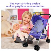 Doll Stroller Baby Doll Stroller, Soft Body 11 Inch Baby Doll Included, Pink,Baby Doll Toy Cart With Bottom Storage Basket, Baby Doll Stroller For Toddlers 3+ Year Old Children Play Toy Baby Stroller For Dolls & Travel, Suitable For Plush Toys And Plush Animals, Pretend Play For Kids Ages 3+, Toy Doll Stroller, Role-Playing Toy Stroller, Purple And Pink - Multicolor - View 12