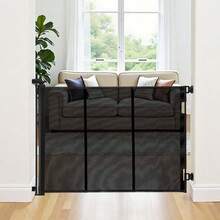 Retractable Baby Gate, Extends To 120 Inch Extra Wide, 38.5 Inch Tall, With Reinforced Fiberglass Strips, Avoids Crawling Through, Mesh Dog Gate For Decks, Doorways, Garages, Indoor, Black - Đen 120 inch 41 inch - Xem 1