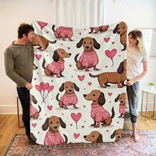 Super Soft Cute Dachshund Prints Flannel Printed 3D Blanket, As Birthday Gifts, Family, Wedding, Souvenir Blankets, Polyester Blankets Suitable For All Seasons, Washable, Machine Washable, Lightweight, Breathable, Comfortable, Warm, Unique, 280gsm For Him, Her Personalized Ideal Gifts For Her, Him, Family, Boyfriend, Girlfriend, Father, Family, Mother, Lover, Daughter, Son, Grandfather, Grandmother, Friend, Classmate, Pet.   Perfect Nap, Camping, Travel, Home, Daily Life, Office Decoration, Birthday, Anniversary, Valentine's Day, Thanksgiving, Christmas, Halloween, Mother's Day, Father's Day, Wedding, New Year Gifts ,Sofa,Bed,Car,Bedroom,Living Room,Office,  Outdoor Camping, Beach,Wall Decoration - 多色2 - 查看 7