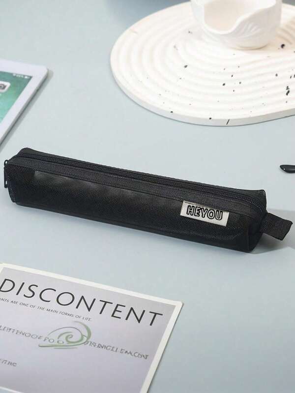 1pc Simple Transparent Mesh Pencil Case, Dedicated For Student Exams, Portable Stationery Bag, Mini Storage Bag, Mesh Zipper Pencil Case, Essential Stationery Storage Equipment, Perfect Gift For School, Office To Colleagues, Friends And Family, Halloween, Christmas Gift, Universal For All Seasons