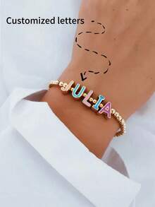 1pc Customized Vintage Letter Text Name & Blessing Ceramic Beads Stacked Bracelet Set, Suitable As Valentine's Gift For Women, Comes In Gift Box With Blue & White Ceramic Letter Disc Beaded Elastic Bracelet, Retro Fashion High-End Accessory