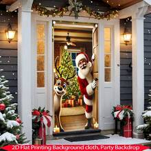 1 Bandera de puerta navideña plana 2D con 2 diseños de Papá Noel y renos, de diseño dinámico, de poliéster duradero para decoración de puerta interior y exterior en Navidad, Año Nuevo y festivales, cortina de puerta navideña
