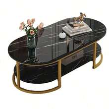 Mesa de centro moderna minimalista madera/metal negro, diseño elegante y resistente, perfecta para sala, comedor o estudio - Negro - Ver 8