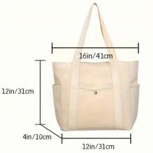 1 Piece, Large Capacity, Durable, Spacious, Commuting, Zipper Closure, Canvas Material, College Style, Beige/Black Two-Color, Square, Zipper Closure, Adjustable Shoulder Strap, Commuter Storage, Anti-Theft And Durable, Workplace Commuter Shoulder Bag