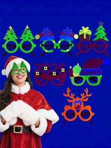 2026 Christmas Fluorescent Glasses, Cartoon Christmas Decor Photo Props, Neon Santa Hat & Reindeer Glasses Frame