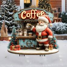 Charming Christmas Yard Decoration Set - Santa Claus Coffee Shop, Suitable For Outdoor Holiday Display