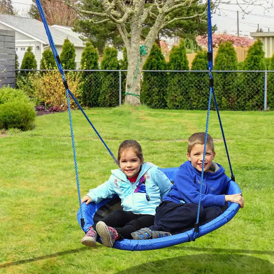 HOMCOM Kid Nest Swing Seat Saucer Tree Swing 40 Inch/100cm For Outdoor Indoor Blue - Blue - View 1