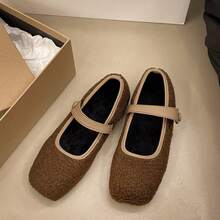 2025 Neue Vintage Quadratische Spitze Flache Einriemen Mary Jane Schuhe für Frauen, Warme Plüsch Nische Pelzige Flats