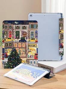 Christmas Eve Street Market Pattern Tablet Case, Compatible With IPad 9.7/10.2/10.5/10.9/12.9/Pro 11, 10th Generation, Compatible With Samsung Galaxy Tab S6 Lite 10.4-Inch, Compatible With Kindle Paperwhite 12th Gen 2024, Kindle (11th Generation) 2022 Version, Soft And Drop Resistant, Intelligent Standing/Automatic Wake-Up/Sleep, Christmas/Christmas Gifts/Holiday Gifts