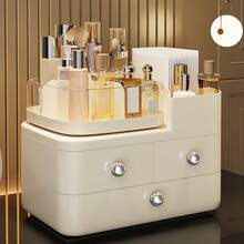 CASEGRACE 1 pièce Organisateur de maquillage à 3 niveaux grande capacité avec tiroirs - Boîte de rangement cosmétique portable, design compact en plastique durable pour la coiffeuse, la salle de bain et le bureau - Rangement pour rouge à lèvres, soins de la peau, pinceaux. Construction robuste, organisateur de rangement cosmétique, finition lisse, boutons métalliques