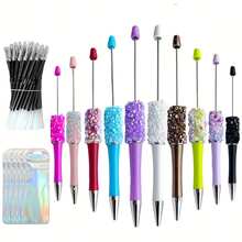 70 Pcs Petal Glitter Beadable Ballpoint Pens Set - Retractable Diamond Bead Pens, Includes 50 Refills & 10 Pen Bags, Plastic Bling Shaft Beaded Pens With Black Ink For DIY Party Office Use - Tối tăm - Xem 6