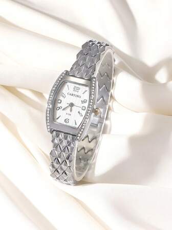 1 pièce Montre à quartz classique et élégante CARYINO pour femmes, avec bracelet en acier inoxydable de forme diamant. Convient pour un port quotidien