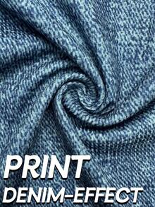 Plus Size Denim Effect Stretch Flare Leggings High-Waisted Loose Wide Leg Pants For For Everyday And Wear