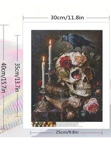 5D钻石画、骷髅花烛台设计、DIY马赛克墙饰套装、手工家居装饰礼物 - 彩色 - 查看 2