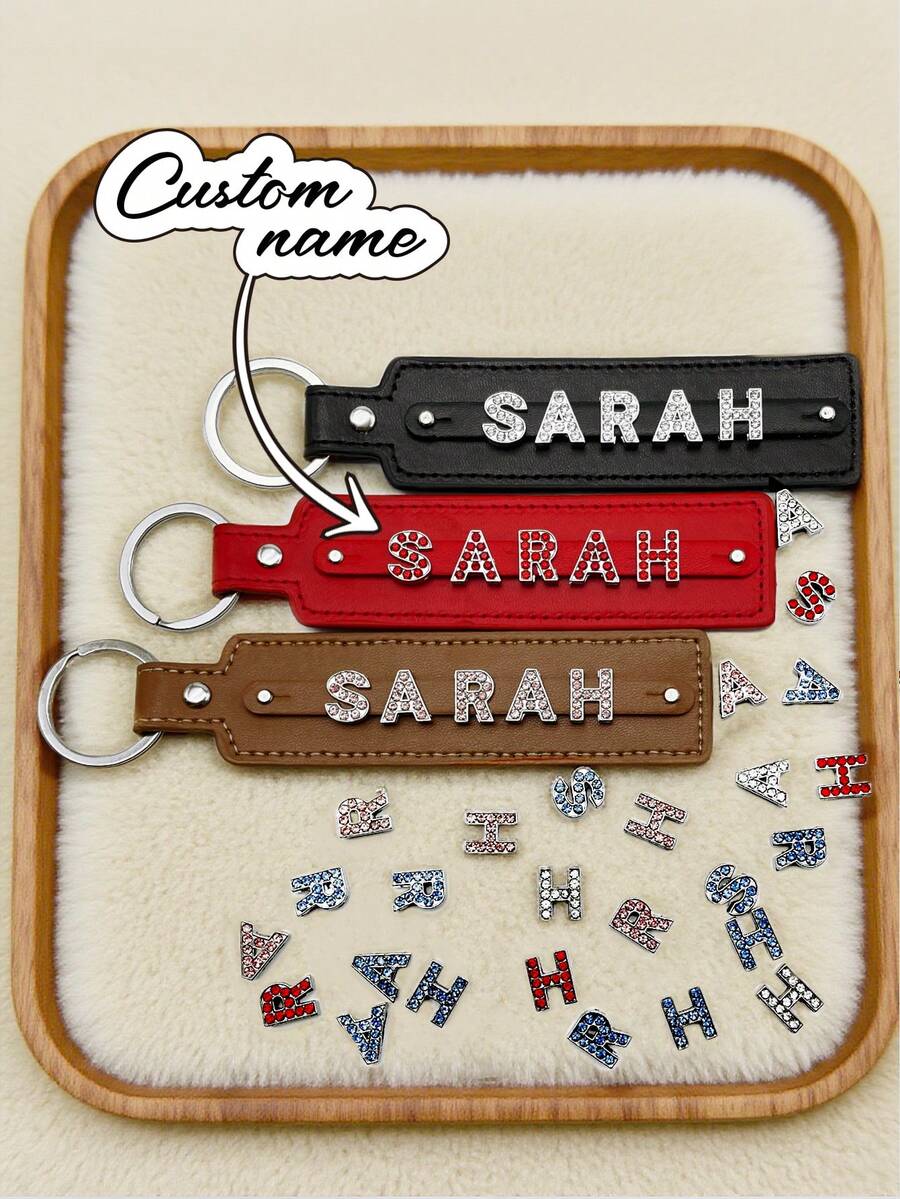 1pc Customized DIY Accessory Keychain, Can Customize Rhinestone Letter Name, Multiple Colors Available, Suitable For Bag Pendant And Strap, Christmas Gift For Young Girls, Female Office Workers, Essential For Holiday And Christmas - Multicolor - View 1