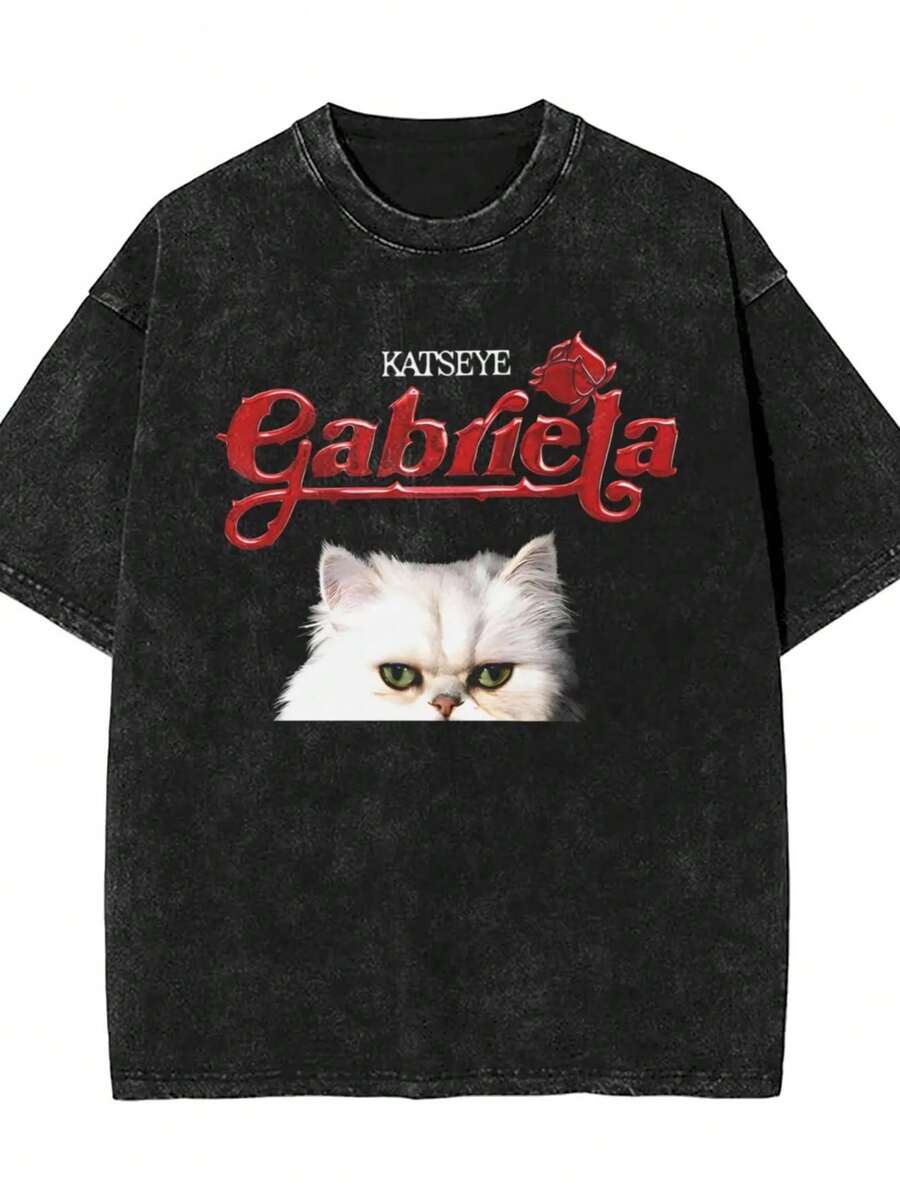 Popular Korea Kpop Band K-Katseye T Shirt Summer Y2K Retro T-Shirts Cotton Hip Hop Tshirt For Male Short-Sleeve Simple Clothes - 黑色5 - 查看 1