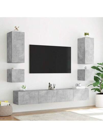 VidaXL TV Wand Unit LED Lighting 100x35x31 Cm Concrete Grijs view 7