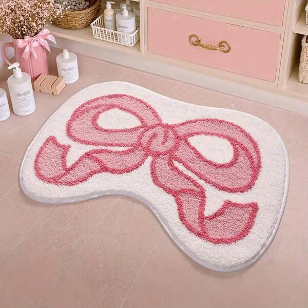 1pc Sweet Pink Bow Carpet, Create A Dreamy Home Space, Suitable For Decorative Carpet, Bedroom Decor, Small Rug, Carpet, Home Decor, Living Room Carpet, Living Room Small Rug, Bedroom Carpet, Living Room Home Decor, Outdoor Carpet, Washable Carpet, Plush Carpet, Furry Carpet, Autumn/Winter Carpet, Thick/Plush