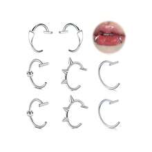 4 Pairs Stainless Steel Fake Lip Rings, Unisex Vampire Teeth Rings, Adjustable Fake Lip Studs, No Piercing Lip Clips, Ear Clips, Fake Nose Septum Piercing Jewelry - Steel - View 13
