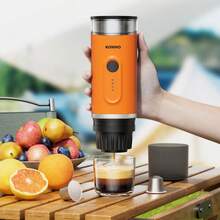 KONMO Máquina de espresso portátil KONMO, calentamiento inalámbrico para extracción en caliente y frío, uso dual de cápsulas de café en polvo