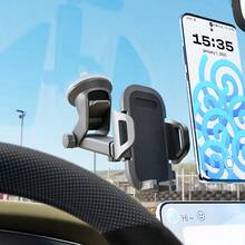 可旋转吸盘车载手机导航支架 - 出风口支架/吸盘支架/出风口配件 - Android 手机支架，适用于挡风玻璃仪表板桌面，可清洗且可重复使用 - 黑色 - 查看 13