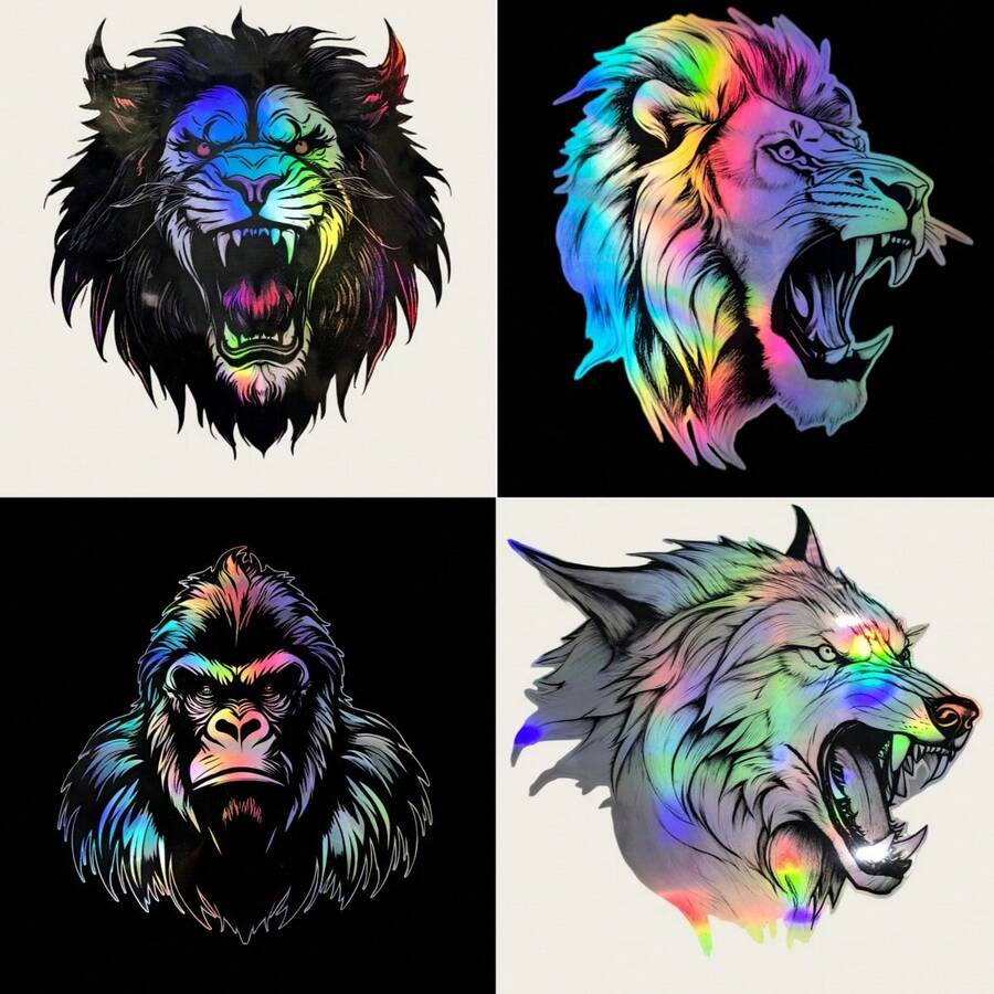 AD 1 件黑白动物系列凶猛狮子、狼、豹、大猩猩 3D 立体效果防刮汽车贴纸、摩托车装饰贴 - 均碼 - 查看 1