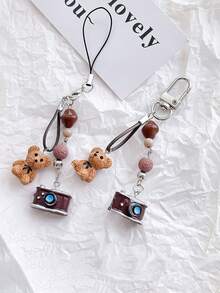 1pc Camera Beaded Mobile Phone Chain, Creative Bag Hanging Key Chain Bear Chain, Cute Beaded Pendant Keychain Pendant, Cute Niche Pendant, Suitable For Using As Earphone Cover, Luggage & Bag, Cellphone And Keychain Pendant - Multicolor - View 3