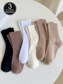 6 Pairs Assorted Solid Color Socks Set, Crew, Mid-Calf & Ankle Sports Socks, Versatile