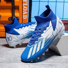 Fußball/Fußballschuhe für Herren & Damen, hochgeschnittene Spitze, geeignet für Outdoor-Rasen & Indoor, professionelle Trainingsschuhe mit rutschfesten Stollen - Blau-Weiß - Übersicht 14