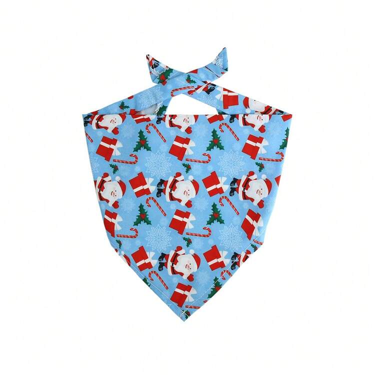 Pet Christmas Drool Bib, Festive Triangular Scarf, Christmas Cartoon Cat & Dog Neck Warmer - Blue - View 12
