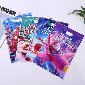 50 piezas Bolsas de regalo de caramelos navideños, bolsas impresas con la serie de dibujos animados de Navidad, bolsas de embalaje de recuerdos, adecuadas para decoración navideña, recuerdos de fiesta (estilo aleatorio)