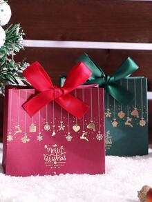 5-Piece Christmas Gift Box With Bow, Santa Claus Sleigh And Reindeer Pattern, Holiday Candy Gift Bags, Suitable For Holiday Parties, Weddings, Birthdays, Anniversaries, Exquisite Gift Packaging, C Ookies, Jewelry, Chocolates, DIY Craft Packaging, Christmas Eve Decorations - Multicolor - View 5