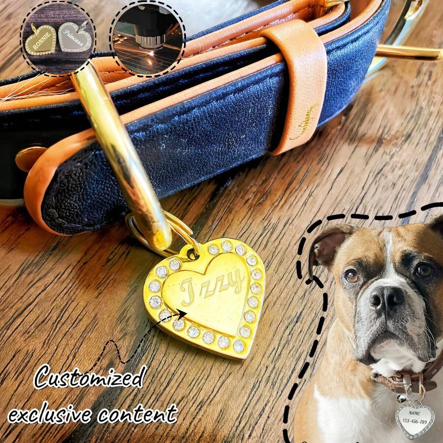 Personalized Heart-Shaped Pet ID Tag, Zinc Alloy Material With Rhinestones And Bell, Dog And Cat Collar Pendant, Engraved Pet Name And Contact Info, Accessory To Prevent Pet Loss, Ideal Pet Gift