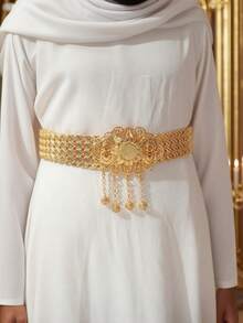 Herseygold 1 pièce Chaîne de taille de mariée kurde et turque, ceinture de taille avec motif arabe du Moyen-Orient pour femme, accessoire de robe de mariage, de fête et de festival de luxe