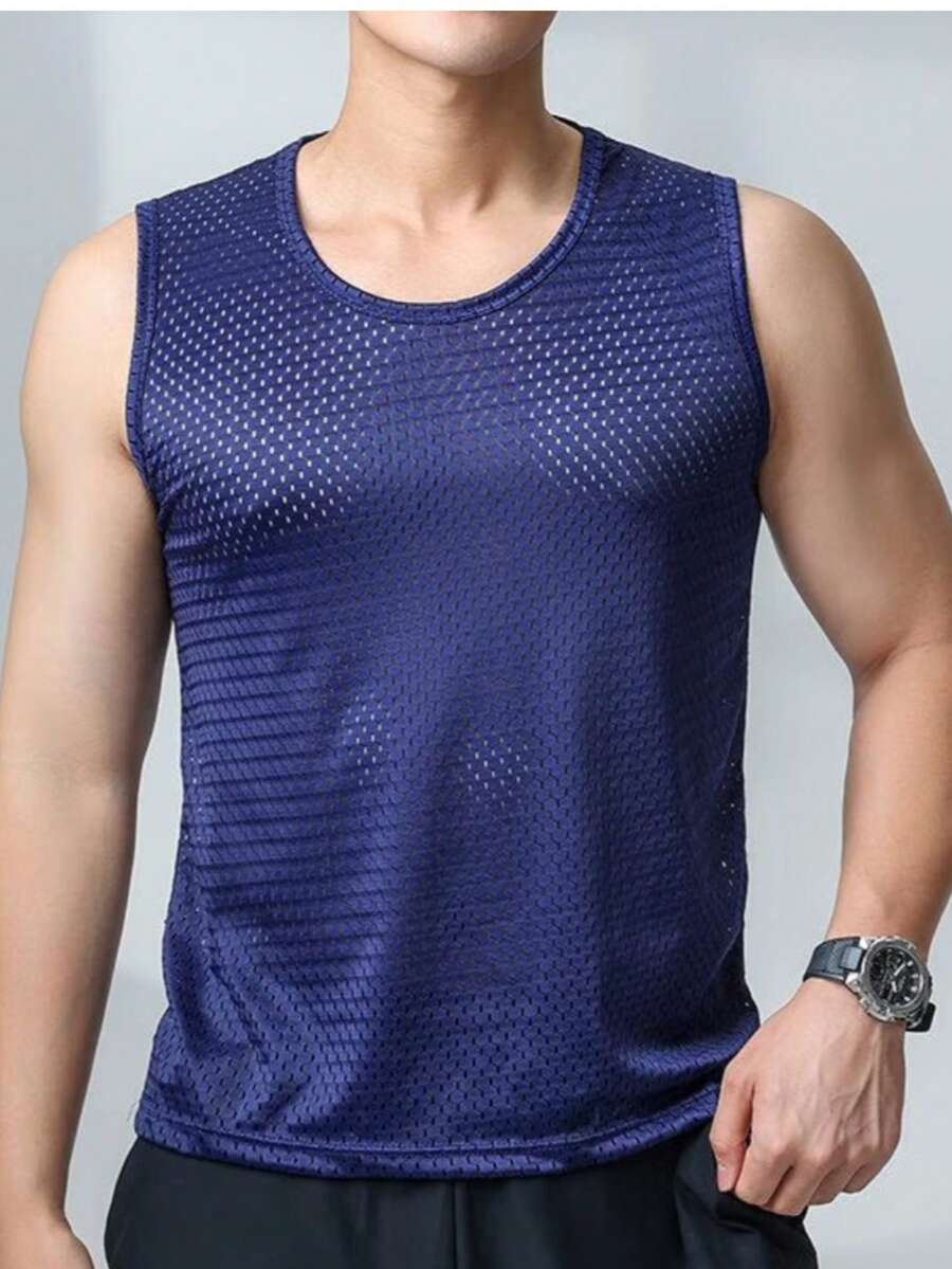 Comfortable Men's Tank Top, Size M To G3 Breathable Mesh, Plus Size, Quick Drying, Ideal For Home/Indoor - 藍色 - 查看 1