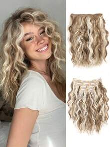 12 Inch Clip On Wig For Summer Autumn Lightweight Water Ripple Curly Wig 4-Piece Set Synthetic Heat-Resistant Fiber Wig Suitable For Women's Daily Holiday Wear - Two-Tone - View 9