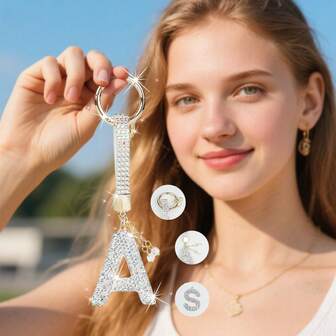 Initial 26 Letter Keychains For Car Keychain, Easter Basket Essentials, Mom Day Gift, Keychains, Shiny Rhinestone Car Decoration, Decoration Of Car Keychains, Keychains Of Car Charm, Car Decor For Women. Cute Bling Keychain, Car Enthusiast Keychain Christmas Bag Charms Car Accessories Teacher Friend Sister Gift Ideas