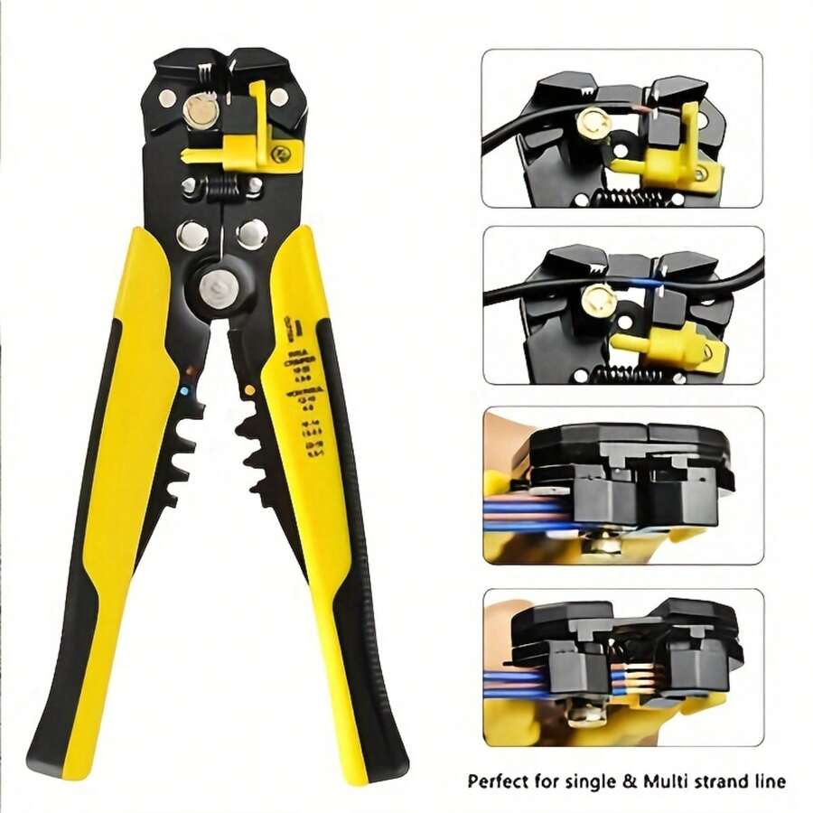 Professional Automatic Wire Stripper & Crimping Tool – Heavy Duty Multi-Function Cable Cutter And Electrical Pliers For Stripping, Cutting & Crimping Copper/Aluminum Wires – Essential Tool For Electricians, Industrial Wiring, Factory Equipment Maintenance & Automotive Electrical Repair (Yellow) - 黃色的 - 查看 1