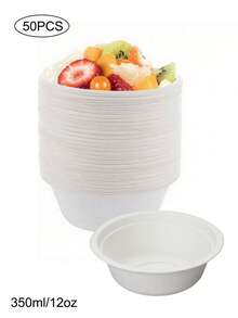 可堆肥白色纸碗，适用于派对、沙拉、甜点等场合