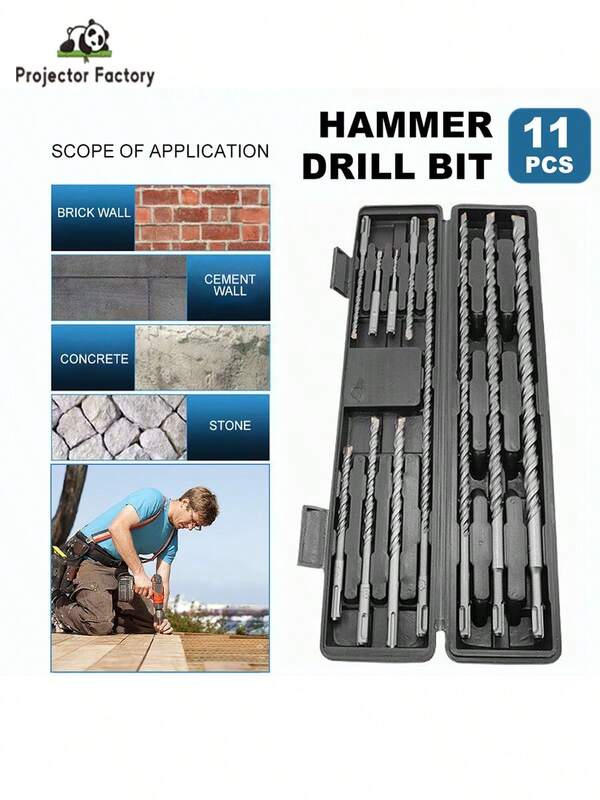 LIPETY 11Pcs Rotary Hammer Drill Bits And Chisel Sets, Carbide Tipped Masonry Drill Bit For Concrete, Stone, BrickHoling, With Storage Case