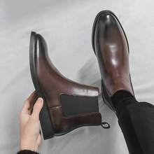 Men's Chelsea Boots Leather Lightweight Casual, Ankle Boots Men's Classic Elastic Formal Boots Botas Para Hombre Men Boots - 棕色 - 查看 2