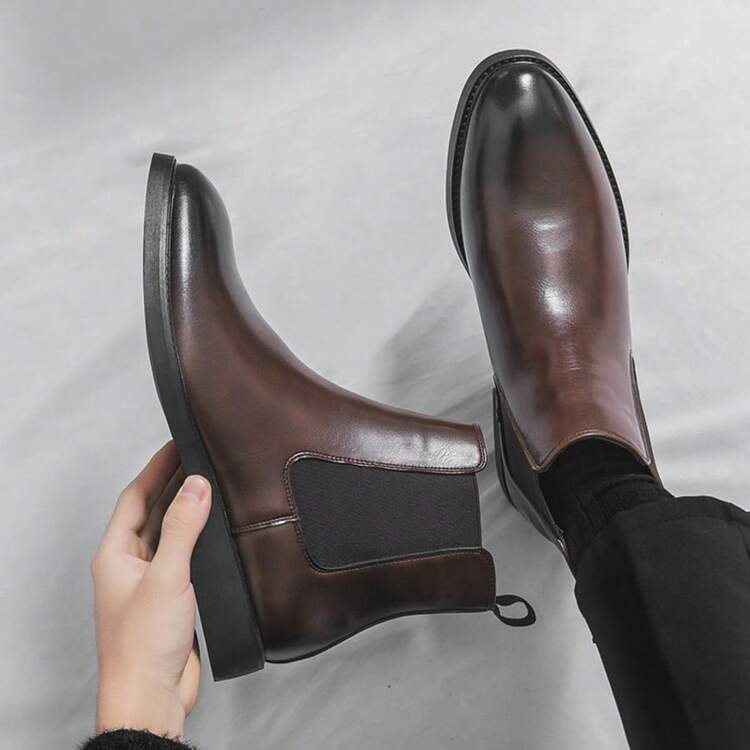 Men's Chelsea Boots Leather Lightweight Casual, Ankle Boots Men's Classic Elastic Formal Boots Botas Para Hombre Men Boots - 棕色 - 查看 2