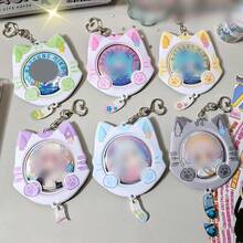 1pc Minimalist Cat Meow Badge Protective Case, Cute Cat Tail & Ear PVC Decor Brooch Display Transparent Card Holder