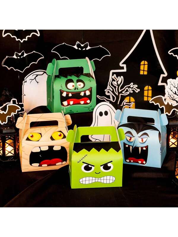 Caixa de presente de Halloween com 4/12/24 peças, com estampa de abóbora, fantasma e bruxa, para decoração de Halloween, decoração festiva para casa e artigos para festas de terror. Decoração de outono.