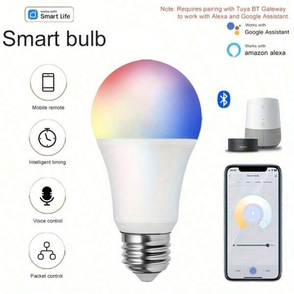 Lâmpada LED inteligente, Bluetooth, WiFi, controle remoto, regulável e com mudança de cor, compatível com Alexa, controle de voz, temporização inteligente, multicolorida ajustável, lâmpada com ritmo musical ambiente