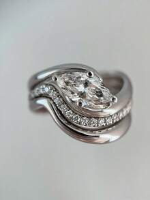 3 Stücke/Set einzigartiger Luxus 925er Sterling Silber 1CT Marquise Schliff Ringset, Schmuckzubehör für Frauen für Partys, Hochzeiten