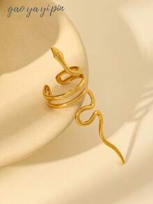 1pc Women's Stainless Steel 18K Gold Vintage Exaggerated Snake-Shaped Open Ring, Women's Daily Accessory (The Snake Ring Has A Special Craft, Which Can Be Bent And Adjusted When Worn)