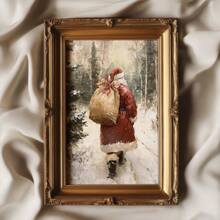 1PC Vintage Santa Claus Sketch, Santa Claus Backpack Wrapped Canvas Poster, Retro Santa Wall Art, Vintage Santa Reindeer Print, Rustic Christmas Printables, Santa Claus Painting, Bedroom Decor, Living Room Decor, Office Decor No Frame