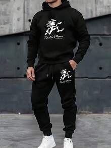 Rastafari Mens Black Hoodie And Joggers Set 2 Piece Tracksuit For Urban Style Sports And Lounge - Đen 29 - Xem 1