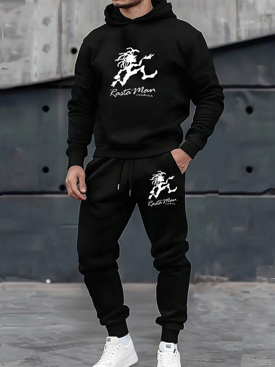 Rastafari Mens Black Hoodie And Joggers Set 2 Piece Tracksuit For Urban Style Sports And Lounge - Đen 29 - Xem 1